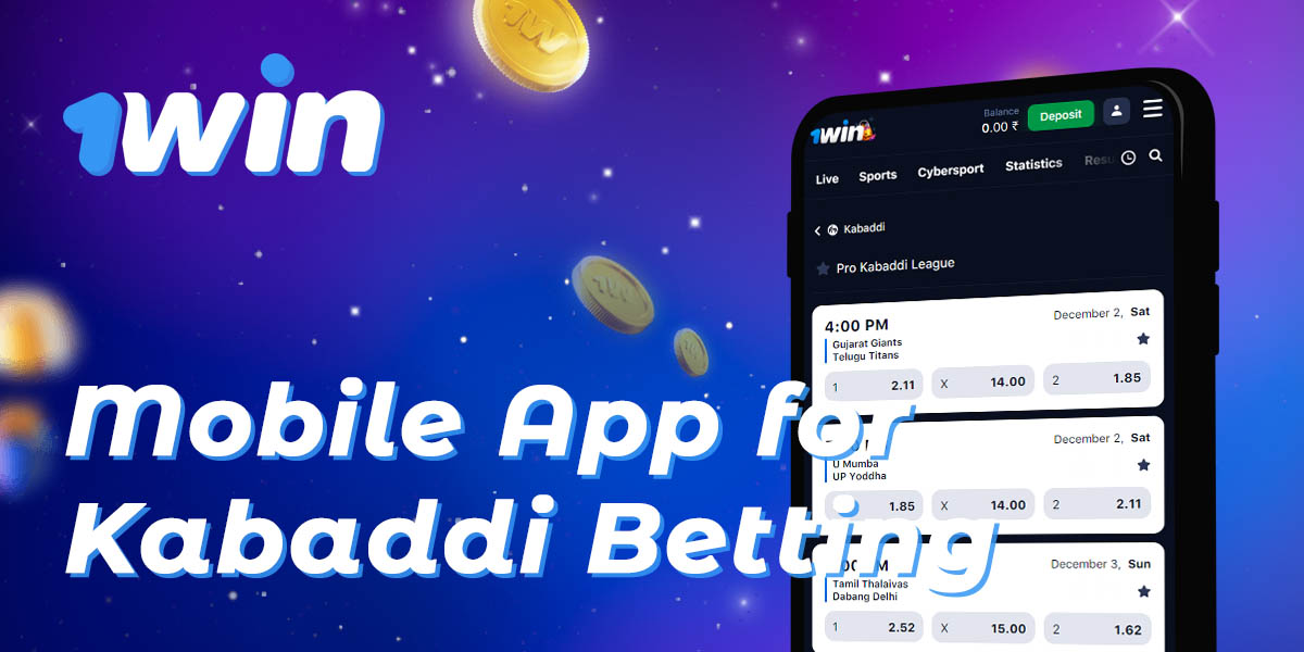 Mobile application of online bookmaker 1Win available for kabaddi betting
