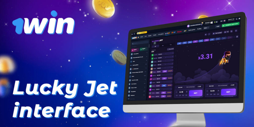 Interface description of Lucky Jet game on 1Win website
