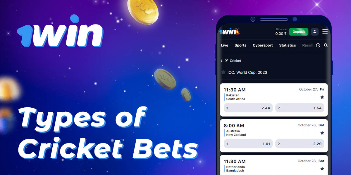 Types of cricket bets available to Indian 1Win users
