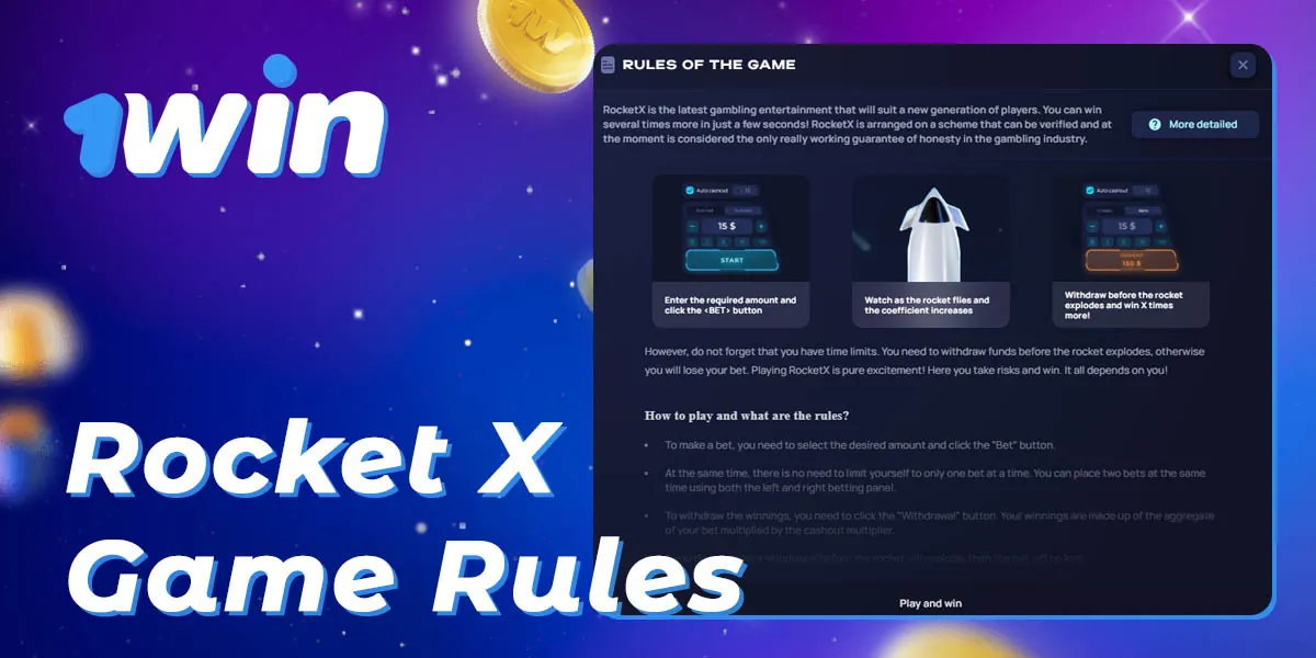 Basic rules of the Rocket X game available at 1Win online casino