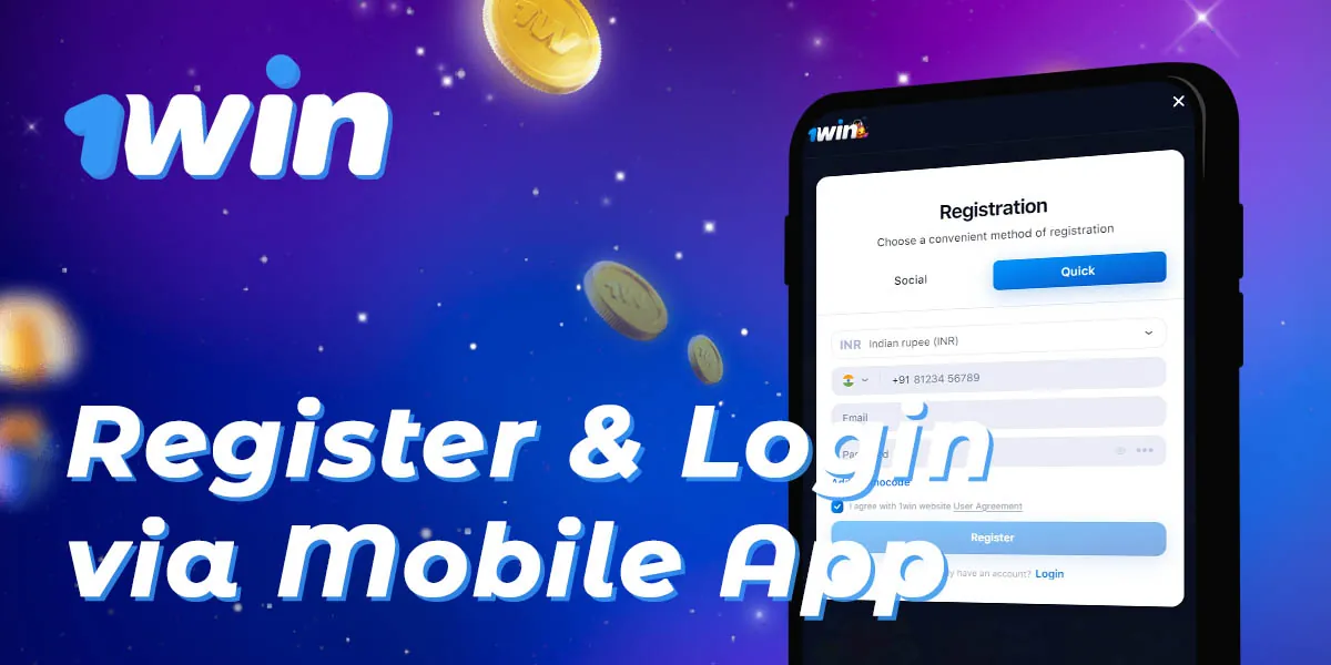 The process of registering a new account using the 1Win application 